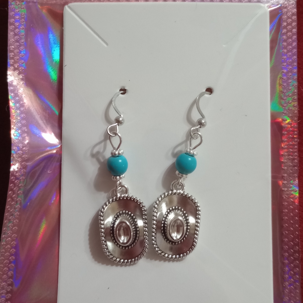 Cowboy Hat Turquoise Dangling Earrings